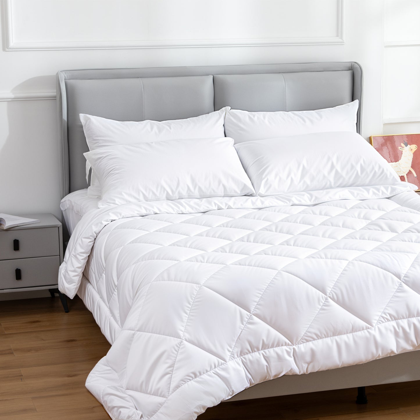 100 Percent Cotton Pillow Cover with 800g Poly Fill, Hypoallergenic, Antibacterial, and Cooling Technology 4 PK