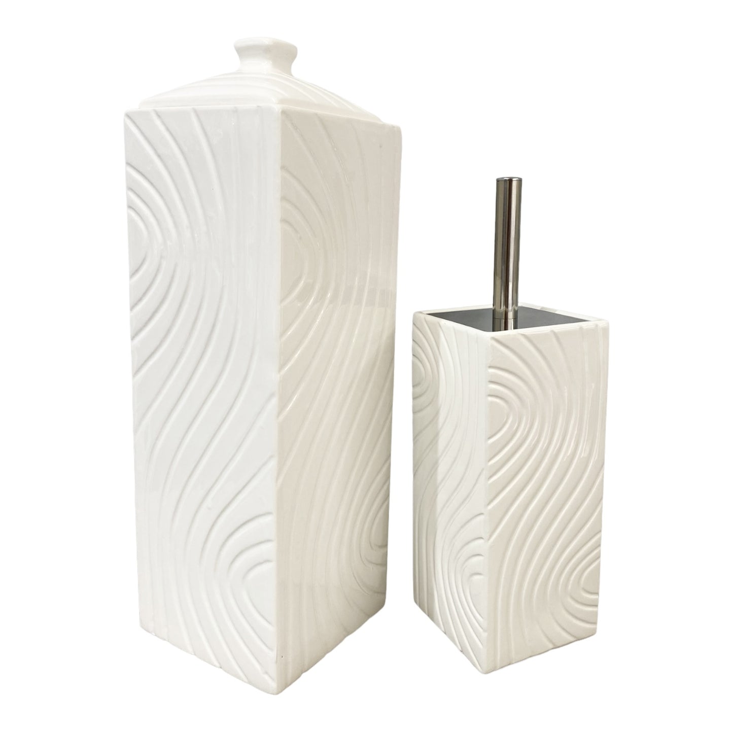 YES4HOMES Gloss White Ceramic Bathroom Accessories Set Toilet Brush Paper Roll Holder