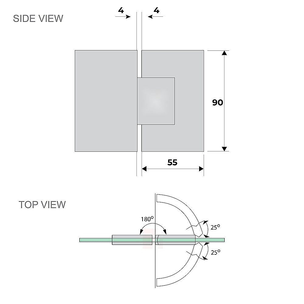 100cm Wall to Wall Frameless Shower Screen with Gunmetal Brackets and Brass Hinges, Round Knob Handle
