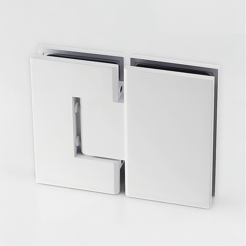 100cm Wall to Wall Frameless Shower Screen with White Brackets and Brass Hinges, Square Double Pull Handle