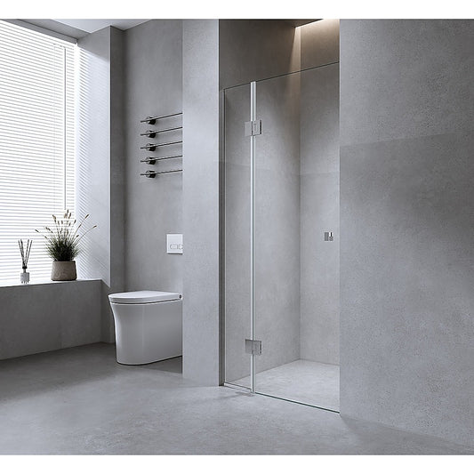 100cm Wall to Wall Frameless Shower Screen with White Channel and Brass Hinges , Square Knob Handle