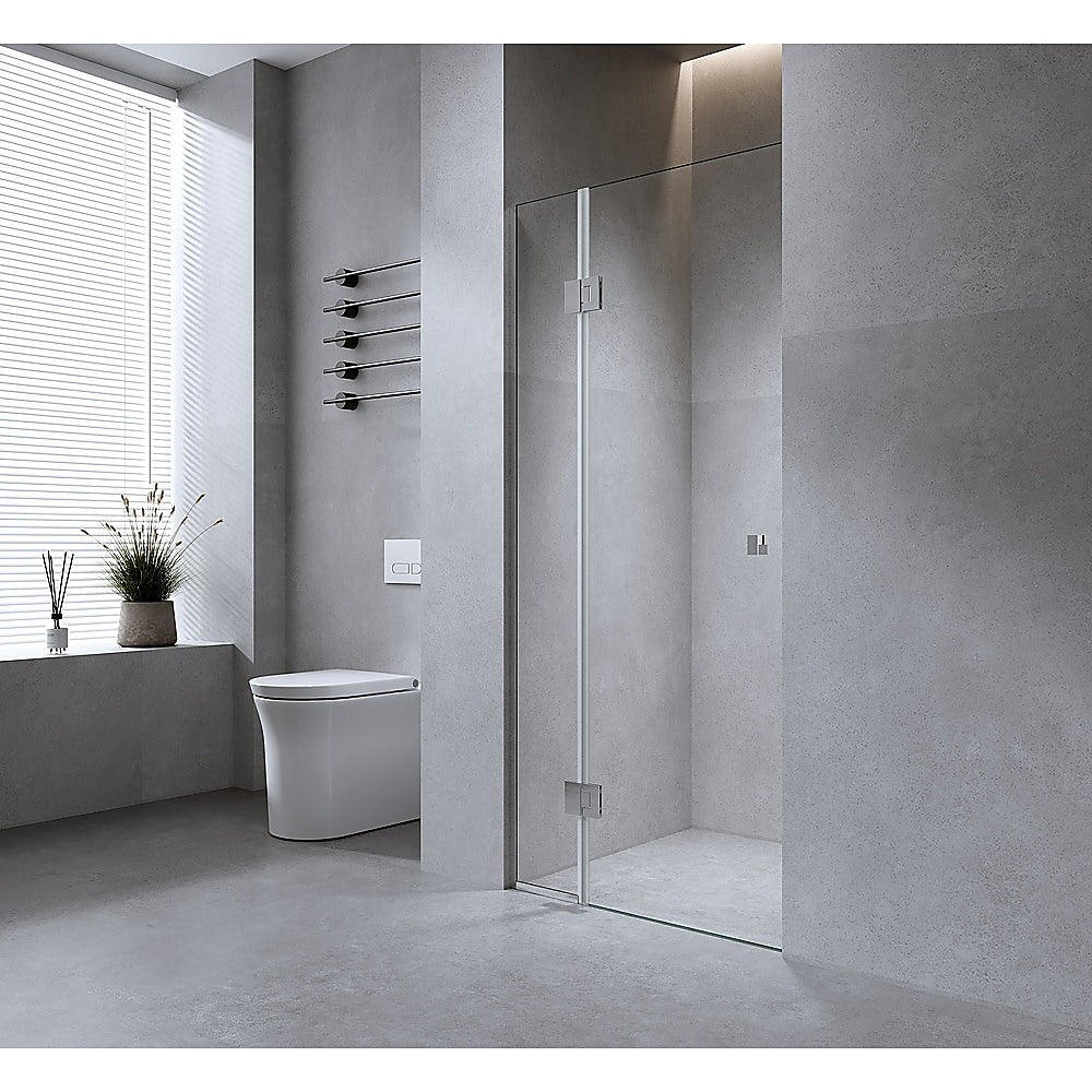 100cm Wall to Wall Frameless Shower Screen with Gunmetal Channel and Brass Hinges , Square Knob Handle