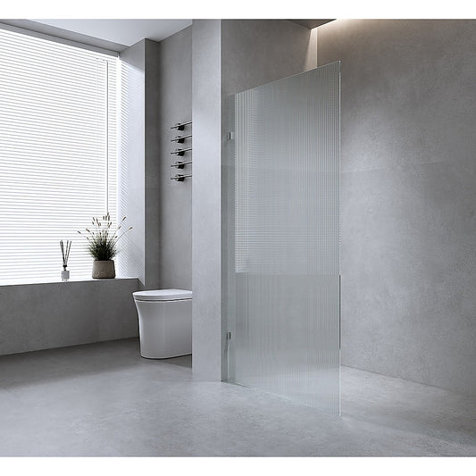 100cm Reeded Glass Shower Screen with Chrome Wall F-Brackets