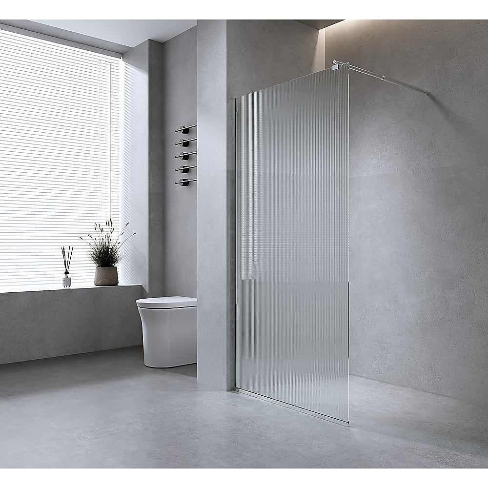 100cm Reeded Glass Shower Screen with White Wall Channel
