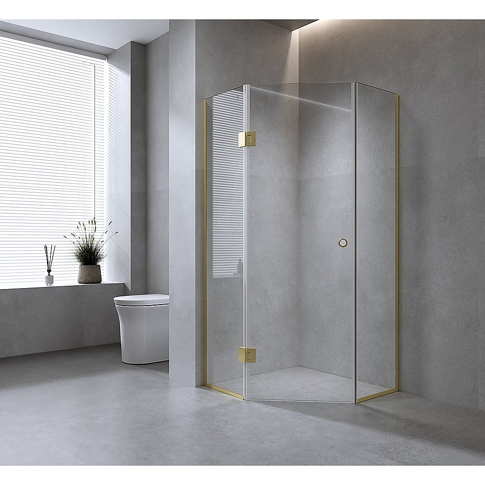 100cm Frameless Diamond Shower Screen with Black Channels and SS Hinges